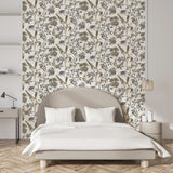 Botanical Blueprint Painterly Branches Gray with Ecru Cream Ground by Veer Decor Floral Wallpaper – Veer Decor VREL09-854