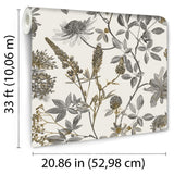 Botanical Blueprint Painterly Branches Gray with Ecru Cream Ground by Veer Decor Floral Wallpaper – Veer Decor VREL09-854