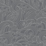 Big Wave Gray wallpaper roll with flowing wave pattern, 20.86 in x 33 ft