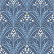 Victorian Bloom Blue floral wallpaper roll showing Art Nouveau style lilies and vines in blue and white.