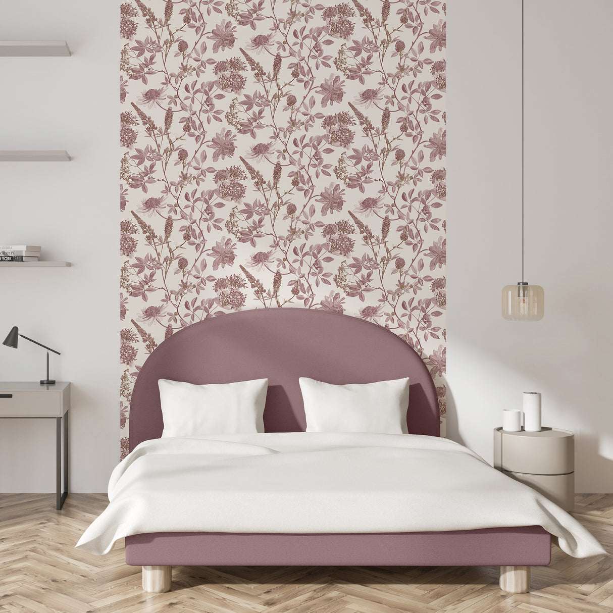 Botanical Blueprint Painterly Branches Red with Ecru Cream Ground by — Wallpaper – Veer Decor VREL10-854