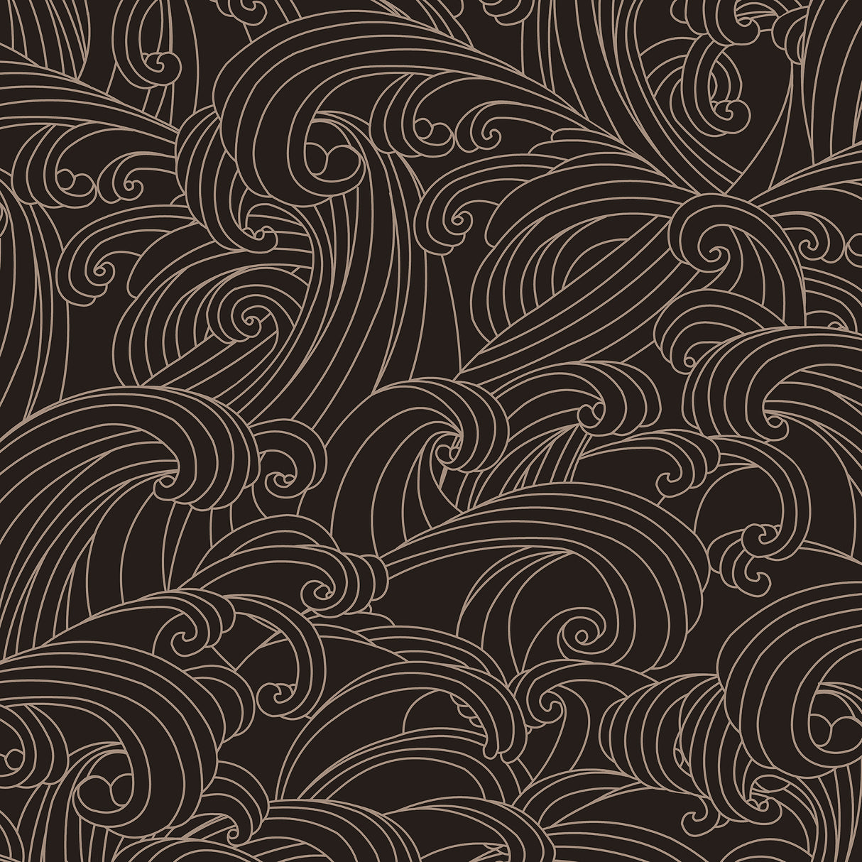 Big Wave Black non-woven unpasted wallpaper roll with wave linework pattern