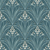 Victorian Bloom dark green floral wallpaper roll showing stylized lilies and vines pattern