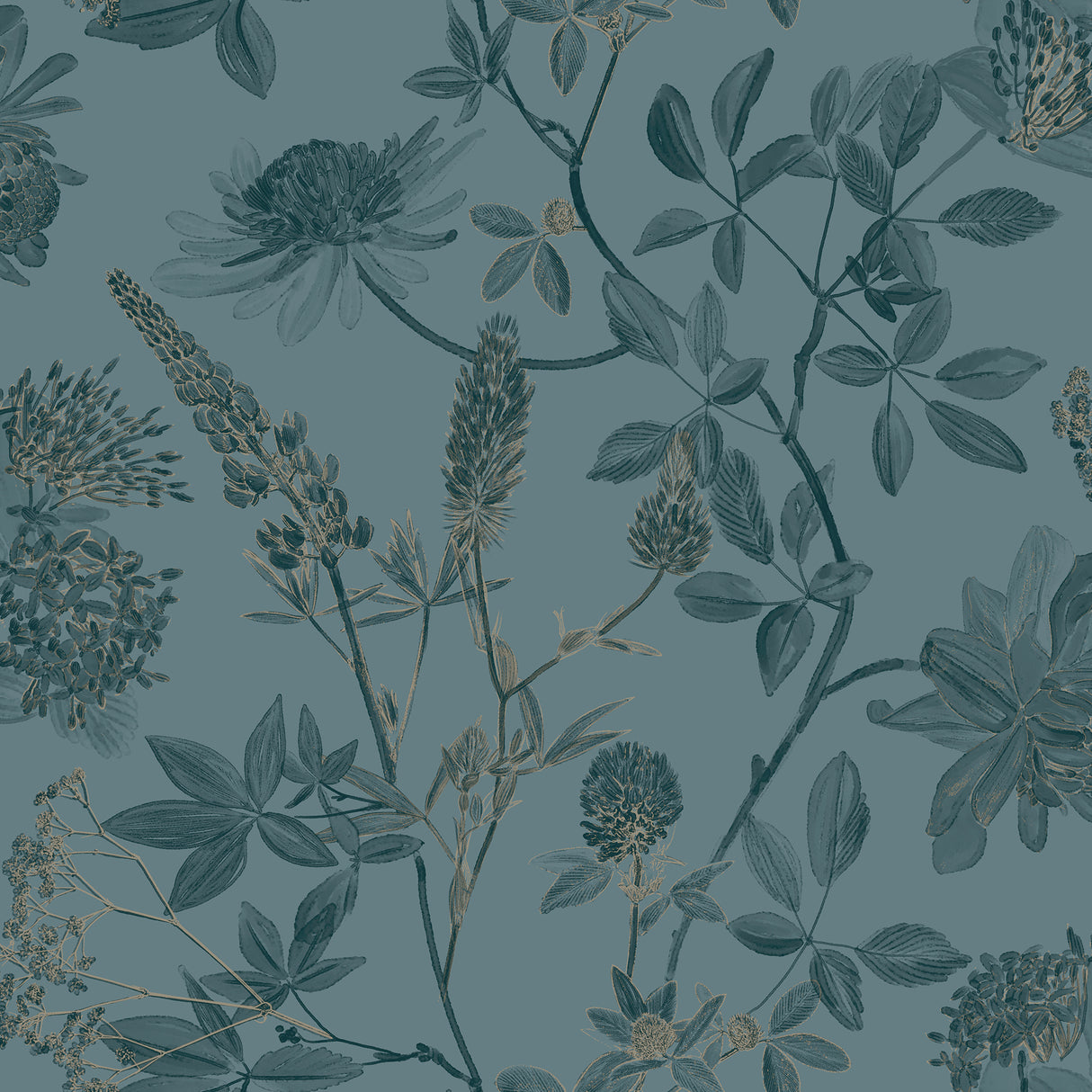 Botanical Blueprint Painterly Branches Green wallpaper roll and room scene