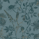 Botanical Blueprint Painterly Branches Green wallpaper roll and room scene
