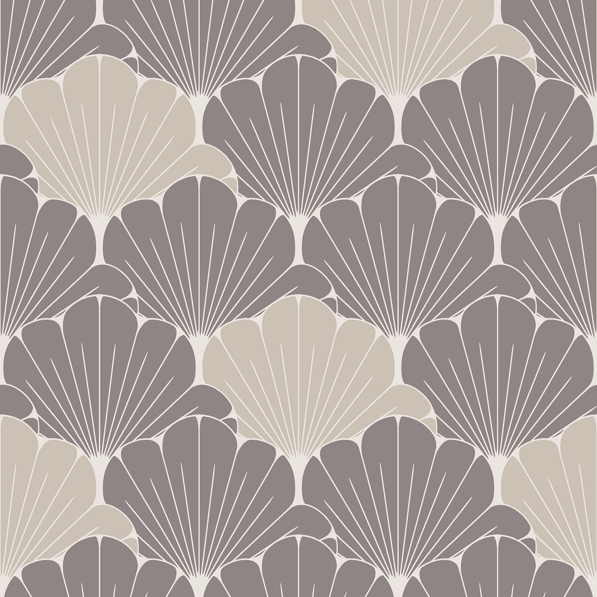 Giant Art Deco Gingko Leaf Gray and Cream Wallpaper roll and room scene