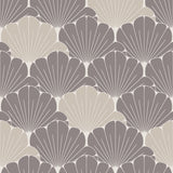 Giant Art Deco Gingko Leaf Gray and Cream Wallpaper roll and room scene