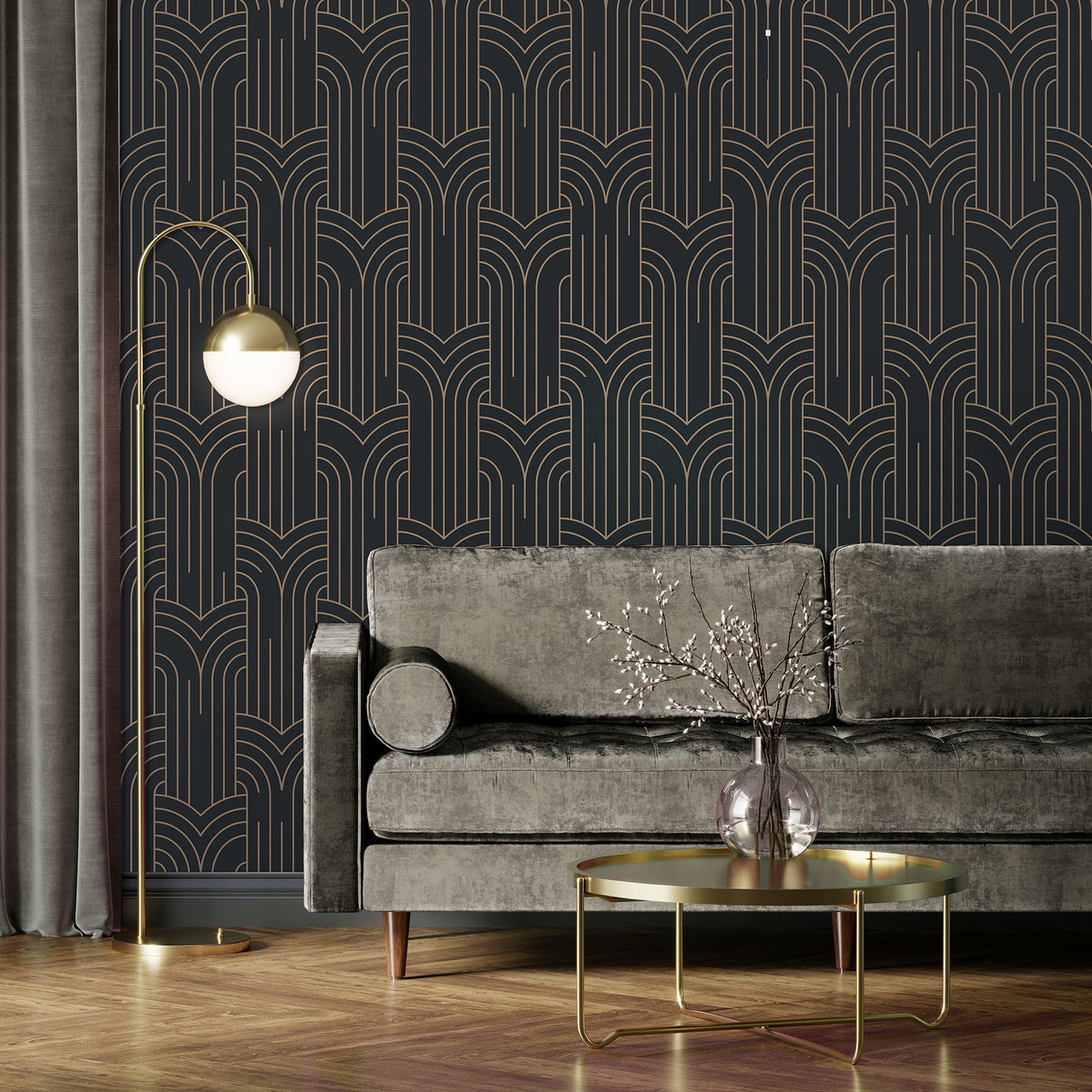 Arch Deco Black and Silver by Veer Art Deco Geometric Wallpaper – Veer Decor VREL19-124