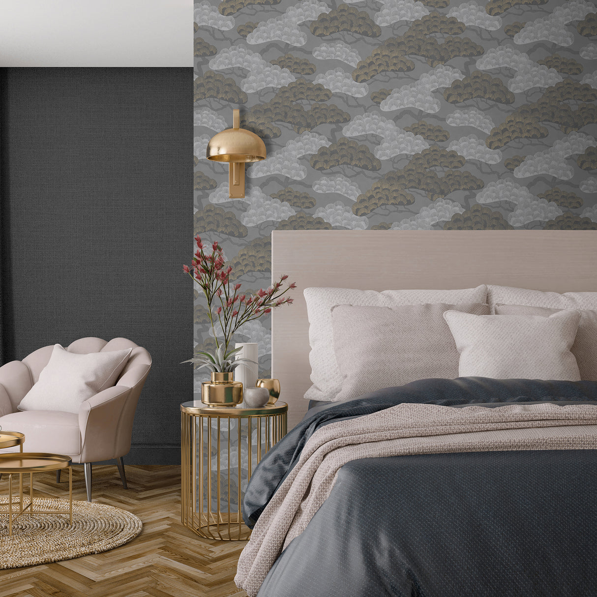 Bonsai Grove Dark Gray by Veer Decor Textured Metallic Vinyl Wallpaper – VREL19-446