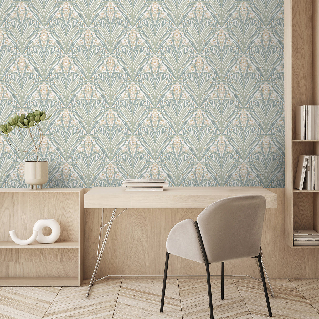 Victorian Bloom Light Green with Cream Ground by Veer Decor Floral Wallpaper – Veer Decor VREL24-166
