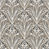 Victorian Bloom black and beige floral geometric wallpaper roll and room scene