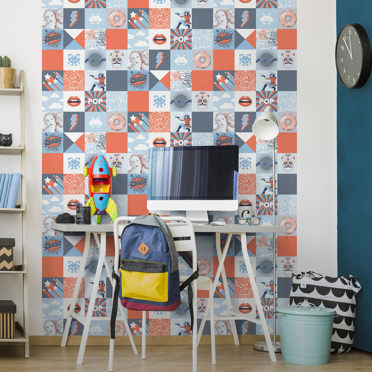 Pop Art Patchwork Blue by Veer Decor Patchwork Novelty Wallpaper – Veer Decor VRKG01-235