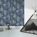 Enchanted Forest Starry Night Navy by Veer Decor Kids Forest Animal Wallpaper – Veer Decor VRKG01-615