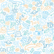 Doodle Blue kids doodle non-woven wallpaper roll by Veer Decor, blue and gold sketches on white