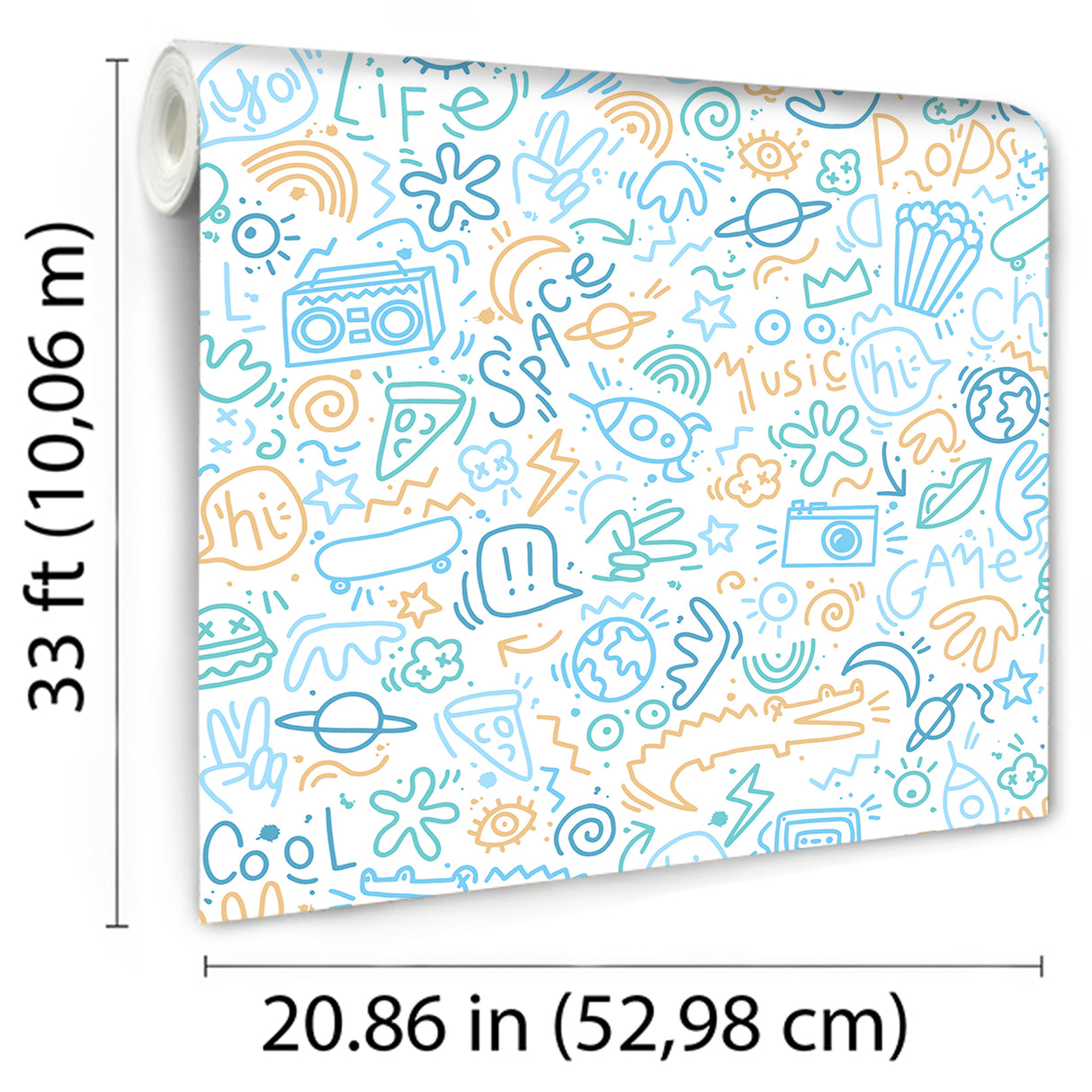 Doodle Blue by Veer Decor Kids Novelty Wallpaper – Veer Decor VRKG01-754