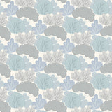 Little Woods Blue non-woven wallpaper roll with whimsical tree pattern, 20.86 in x 33 ft