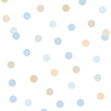 Polka Dot Party Blue non-woven wallpaper roll showing blue and neutral dots on white