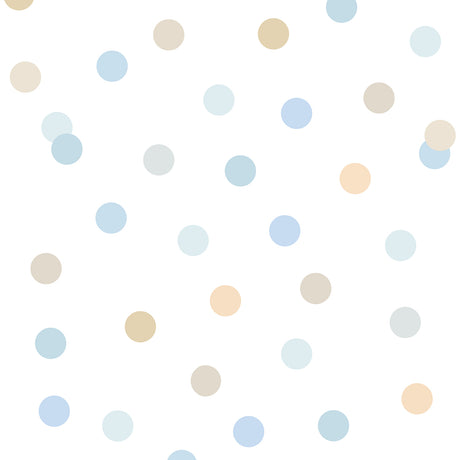 Polka Dot Party Blue non-woven wallpaper roll showing blue and neutral dots on white