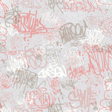 Graffiti Rose pink non-woven wallpaper with street art tags