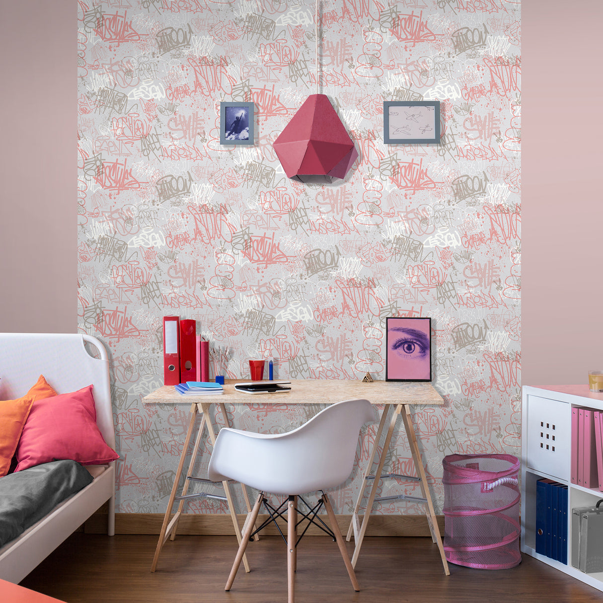 Graffiti Rose Pink by Veer Decor Children Wallpaper – Veer Decor VRKG03-315