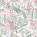 Notting Hill Pink kids cityscape novelty non-woven wallpaper roll by Veer Decor VRKG03-679