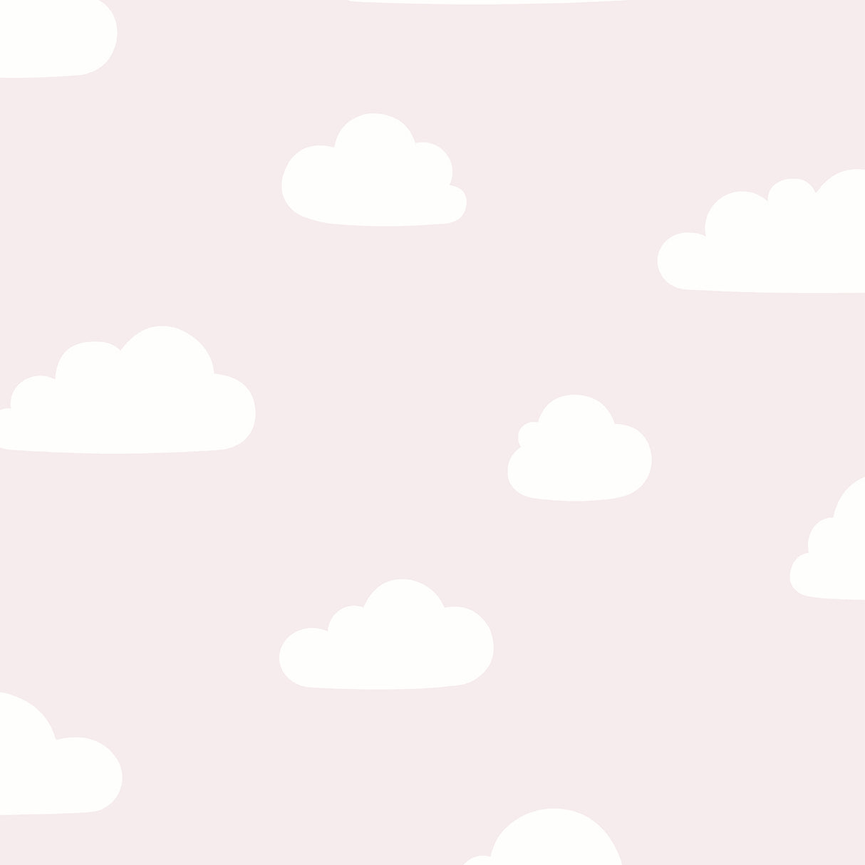 Clouds Pink Pastel non-woven wallpaper roll with white cloud pattern