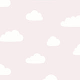 Clouds Pink Pastel non-woven wallpaper roll with white cloud pattern
