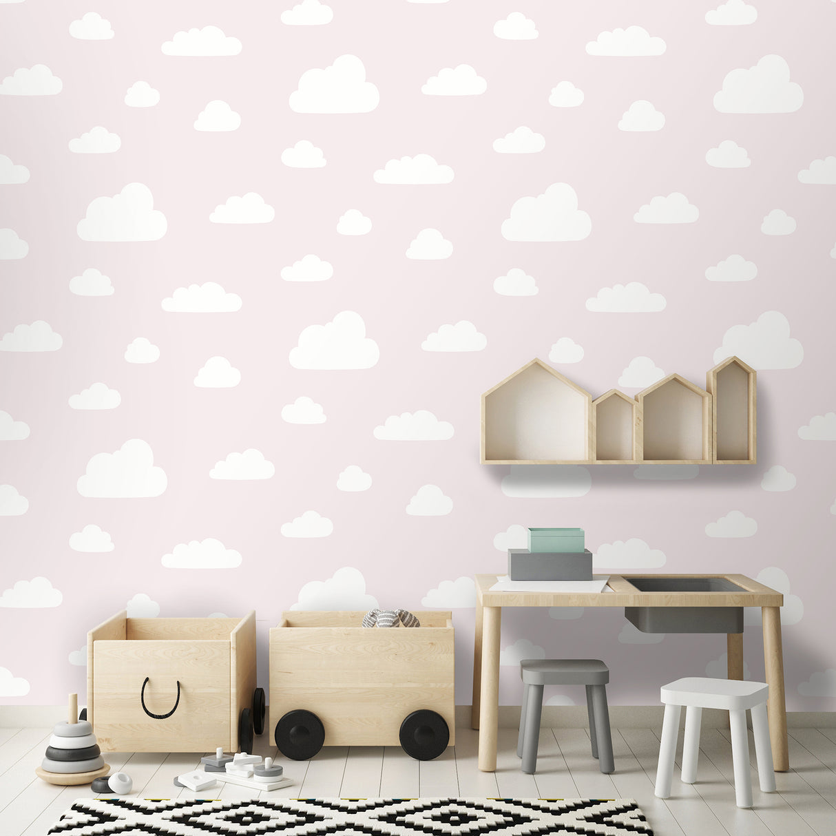 Clouds Pink Pastel by Kids Rooms Novelty Wallpaper – Veer Decor VRKG03-816