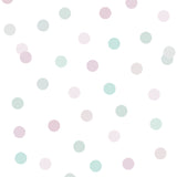 Polka Dot Party Pink non-woven wallpaper roll with pastel dots, 20.86 in x 33 ft