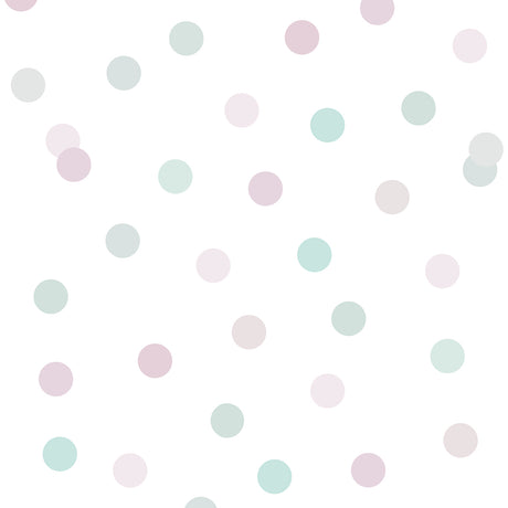 Polka Dot Party Pink non-woven wallpaper roll with pastel dots, 20.86 in x 33 ft