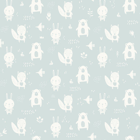Little Animal Friends Green wallpaper roll and room scene