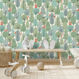 Enchanted Forest Green by Veer Decor Kids Forest Animal Wallpaper – VRKG04-615