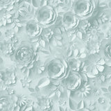 Paper Flowers Green non-woven wallpaper roll with 3D floral collage pattern