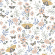 Whimsical Meadow Orange wallpaper with butterflies and flowers, 20.86 in x 33 ft roll