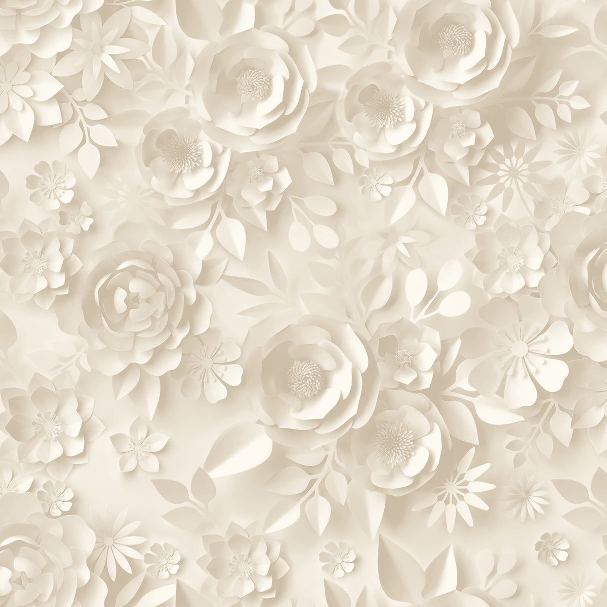 Paper Flowers Beige non-woven wallpaper roll with 3D floral look, 20.86 in x 33 ft