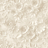 Paper Flowers Beige non-woven wallpaper roll with 3D floral look, 20.86 in x 33 ft