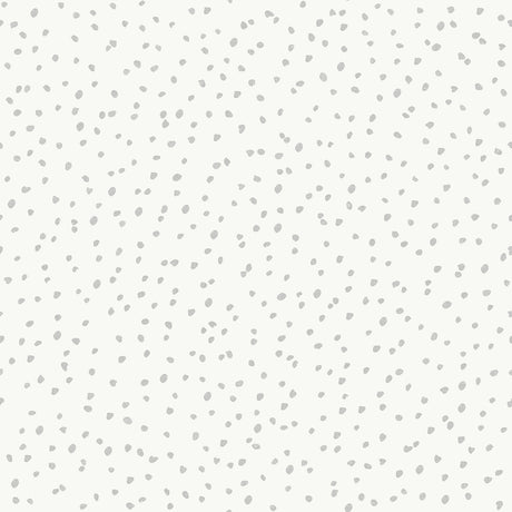 Gray hand drawn confetti dots non-woven wallpaper roll and room view