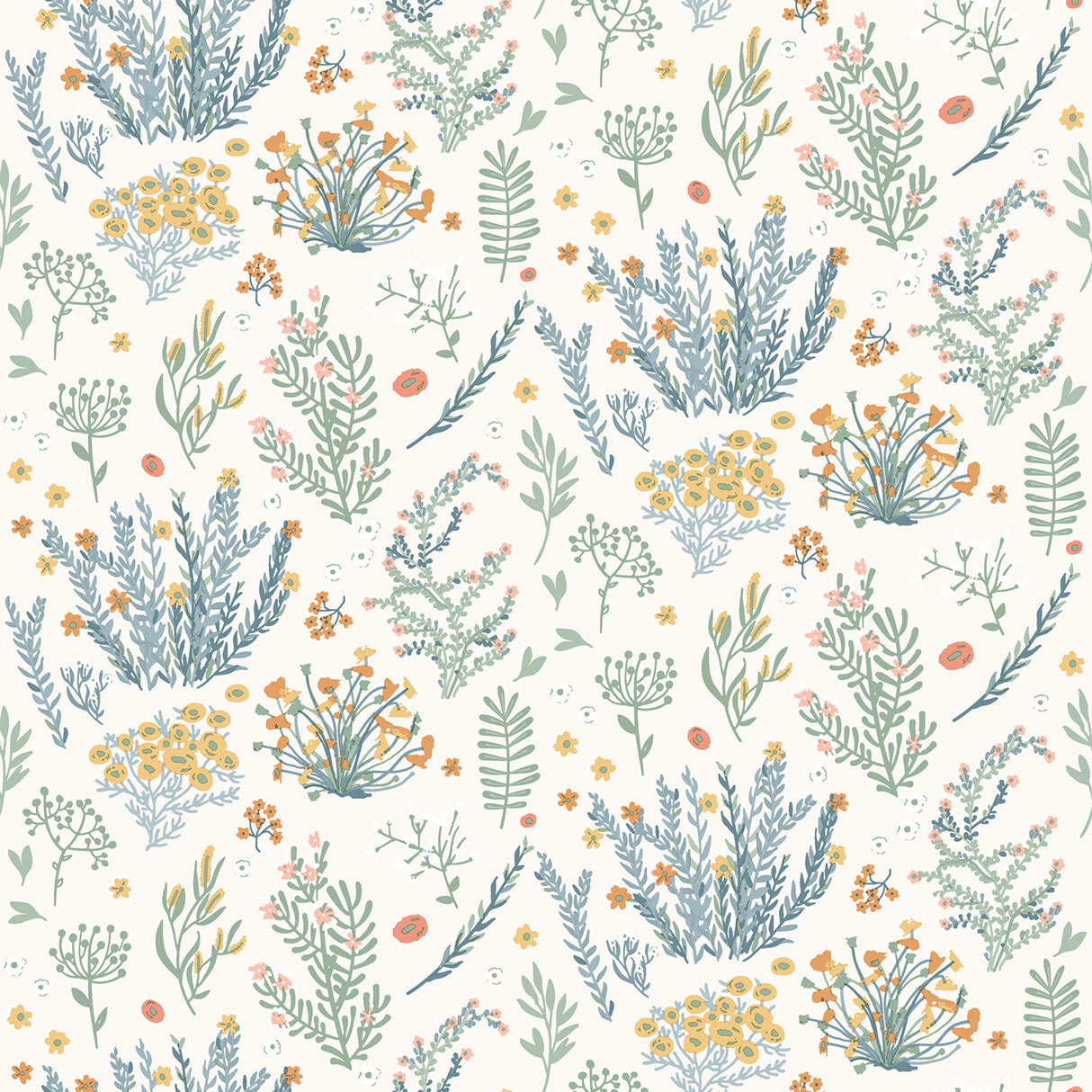 Mini Lovely Flowers multi-color non-woven wallpaper roll with hand-drawn floral pattern