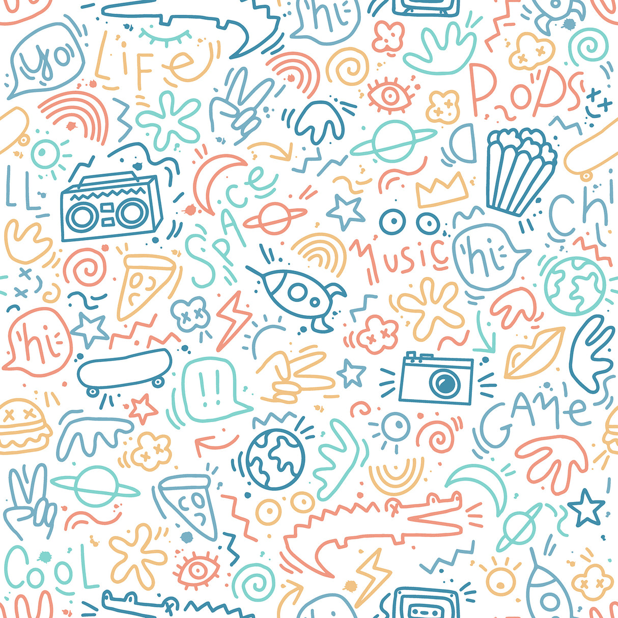 Doodle Multi non-woven kids novelty wallpaper roll by Veer Decor VRKG10-754