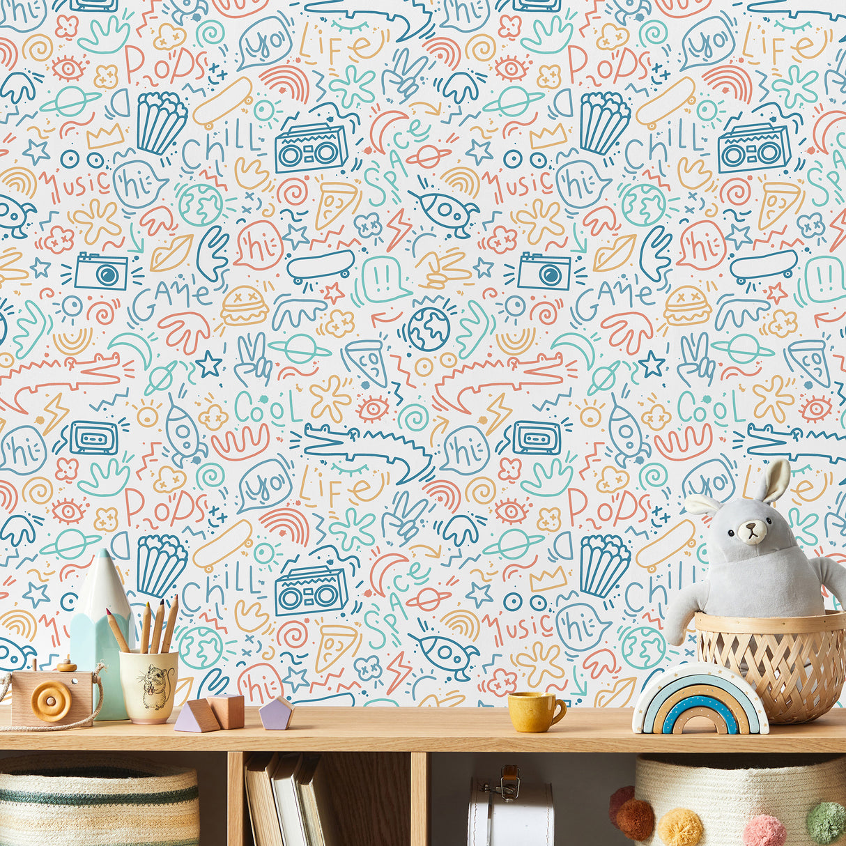 Doodle Multi by Veer Decor Kids Novelty Wallpaper – VRKG10-754
