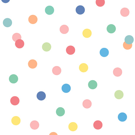 Polka Dot Party Multicolor non-woven wallpaper roll with colorful dots on white background