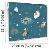 Woodland Friends Blue by Veer Decor Kids Wallpaper – Veer Decor VRKG11-313