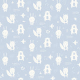 Little Animal Friends Blue kids wallpaper roll showing white woodland animals on light blue