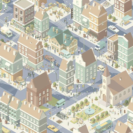 Notting Hill Blue kids cityscape novelty wallpaper roll by Veer Decor VRKG11-679