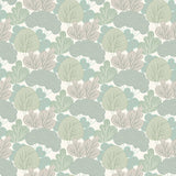 Little Woods Green non-woven wallpaper with whimsical tree pattern