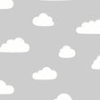 Grey kids cloud pattern non-woven wallpaper roll and room view