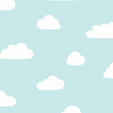 Clouds Aqua kids wallpaper roll showing white clouds on light blue sky