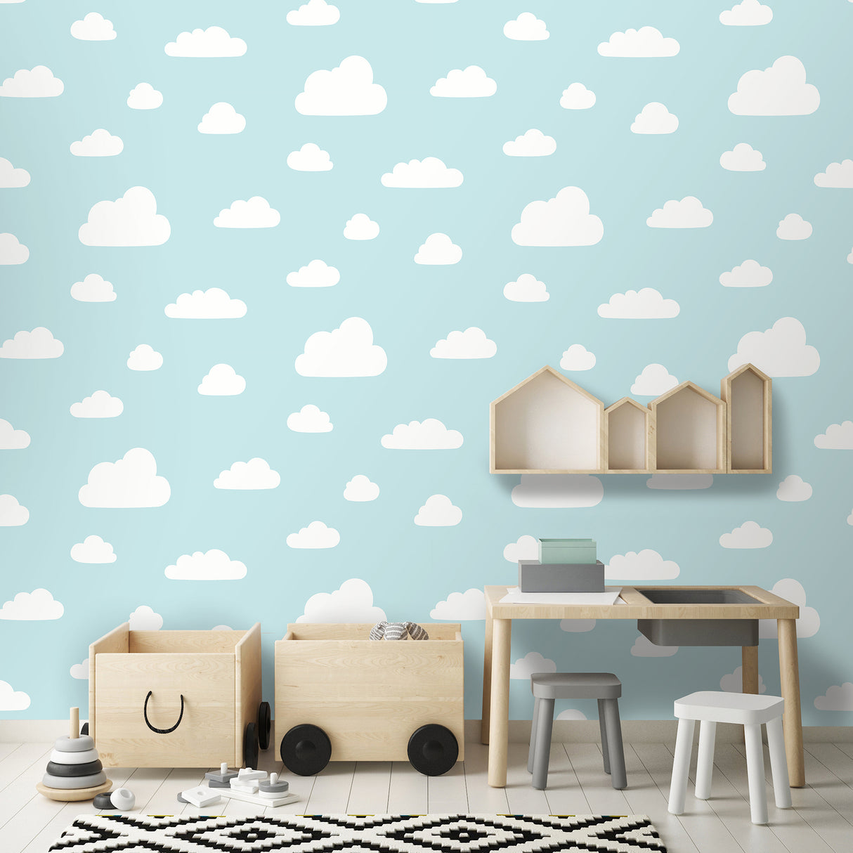 Clouds Aqua by Veer Decor Kids Novelty Wallpaper – Veer Decor VRKG21-816