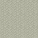 Faux Natural Weave Green textured vinyl wallpaper roll and lifestyle room scene