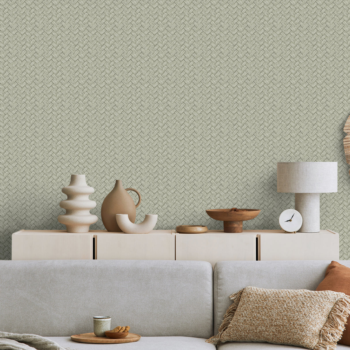Faux Natural Weave Green by Veer Decor Textured Vinyl Wallpaper – Veer Decor VRNO04-096